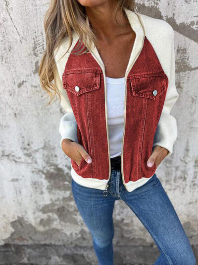 Isa - Casual Jacket With Zip Fastening and V-Neck