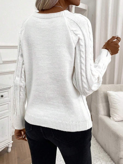 Clara – Button-Detail Cable Knit Jumper