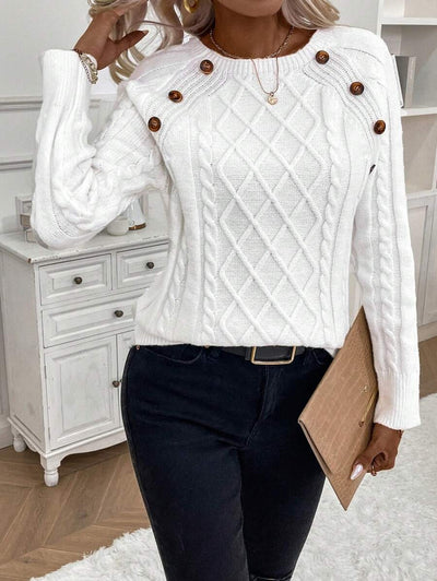 Clara – Button-Detail Cable Knit Jumper