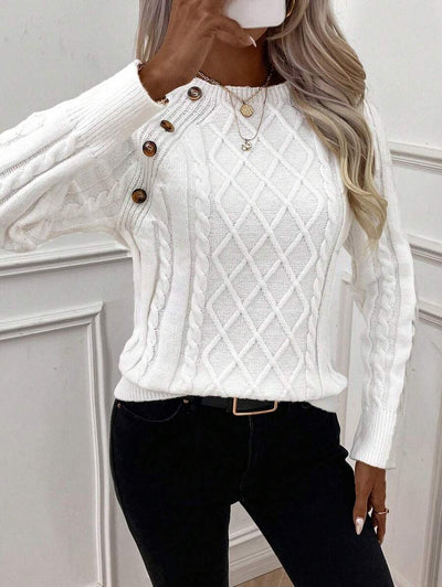 Clara – Button-Detail Cable Knit Jumper