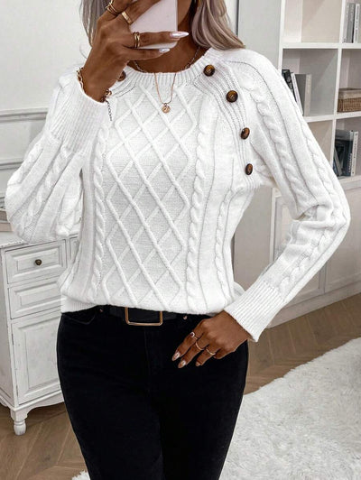 Clara – Button-Detail Cable Knit Jumper