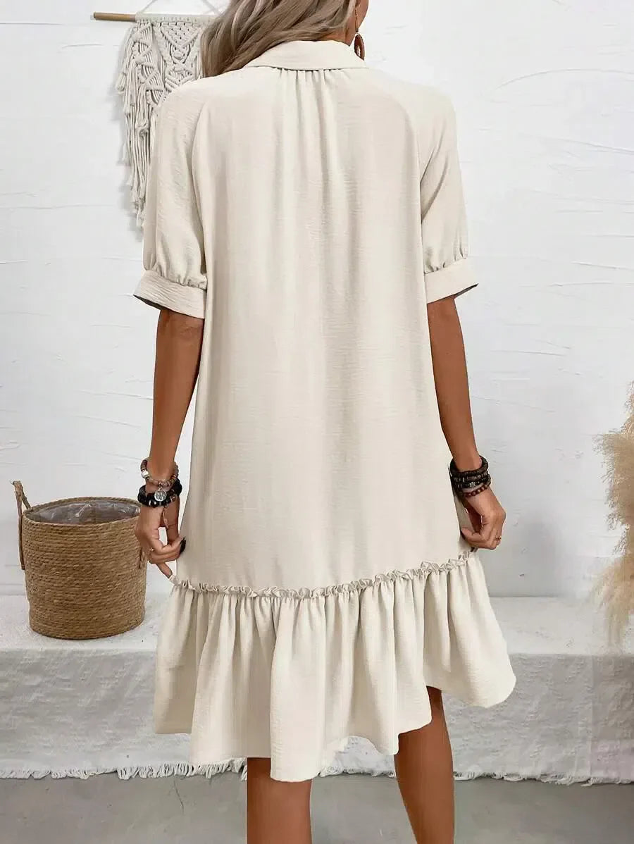 Mina Hem – Ruffled Grace with Button-Down Ease