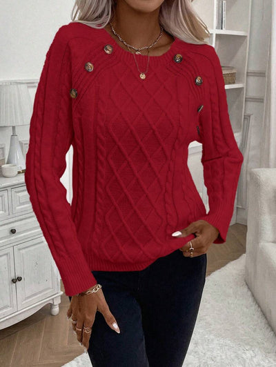 Clara – Button-Detail Cable Knit Jumper
