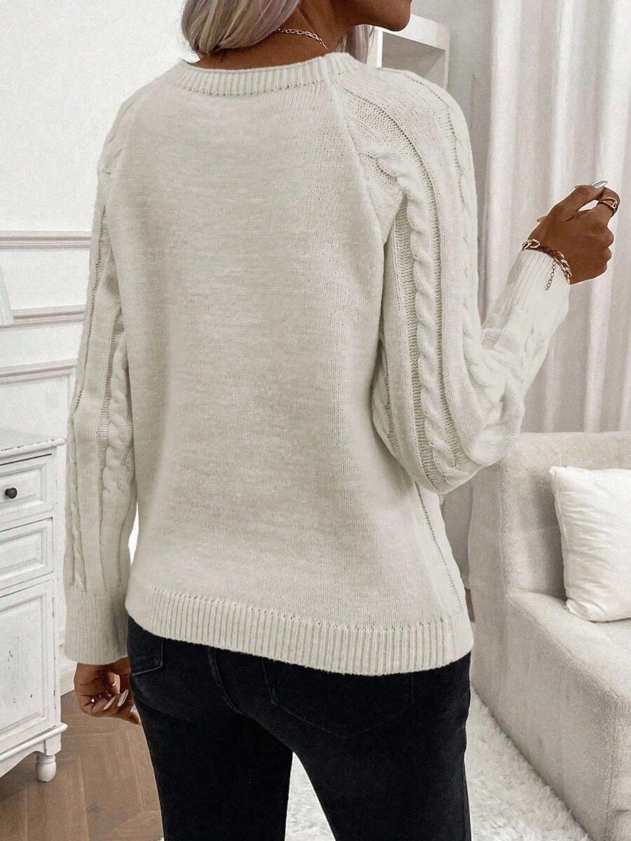 Clara – Button-Detail Cable Knit Jumper