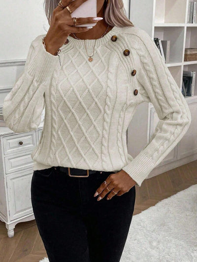 Clara – Button-Detail Cable Knit Jumper