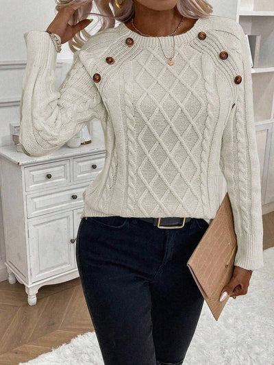 Clara – Button-Detail Cable Knit Jumper