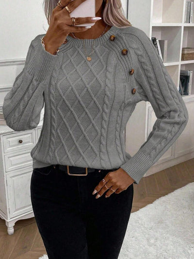 Clara – Button-Detail Cable Knit Jumper