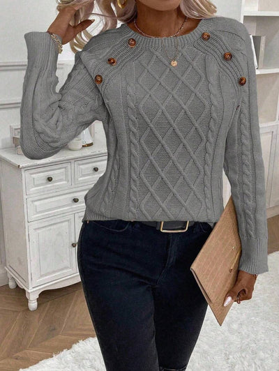 Clara – Button-Detail Cable Knit Jumper