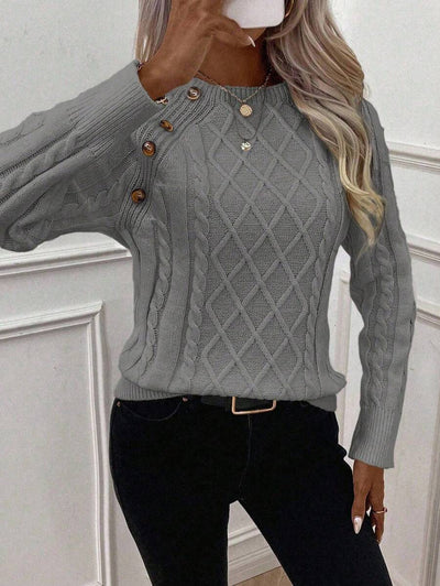 Clara – Button-Detail Cable Knit Jumper