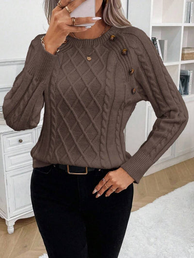 Clara – Button-Detail Cable Knit Jumper