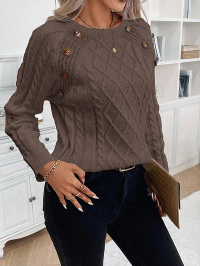 Clara – Button-Detail Cable Knit Jumper