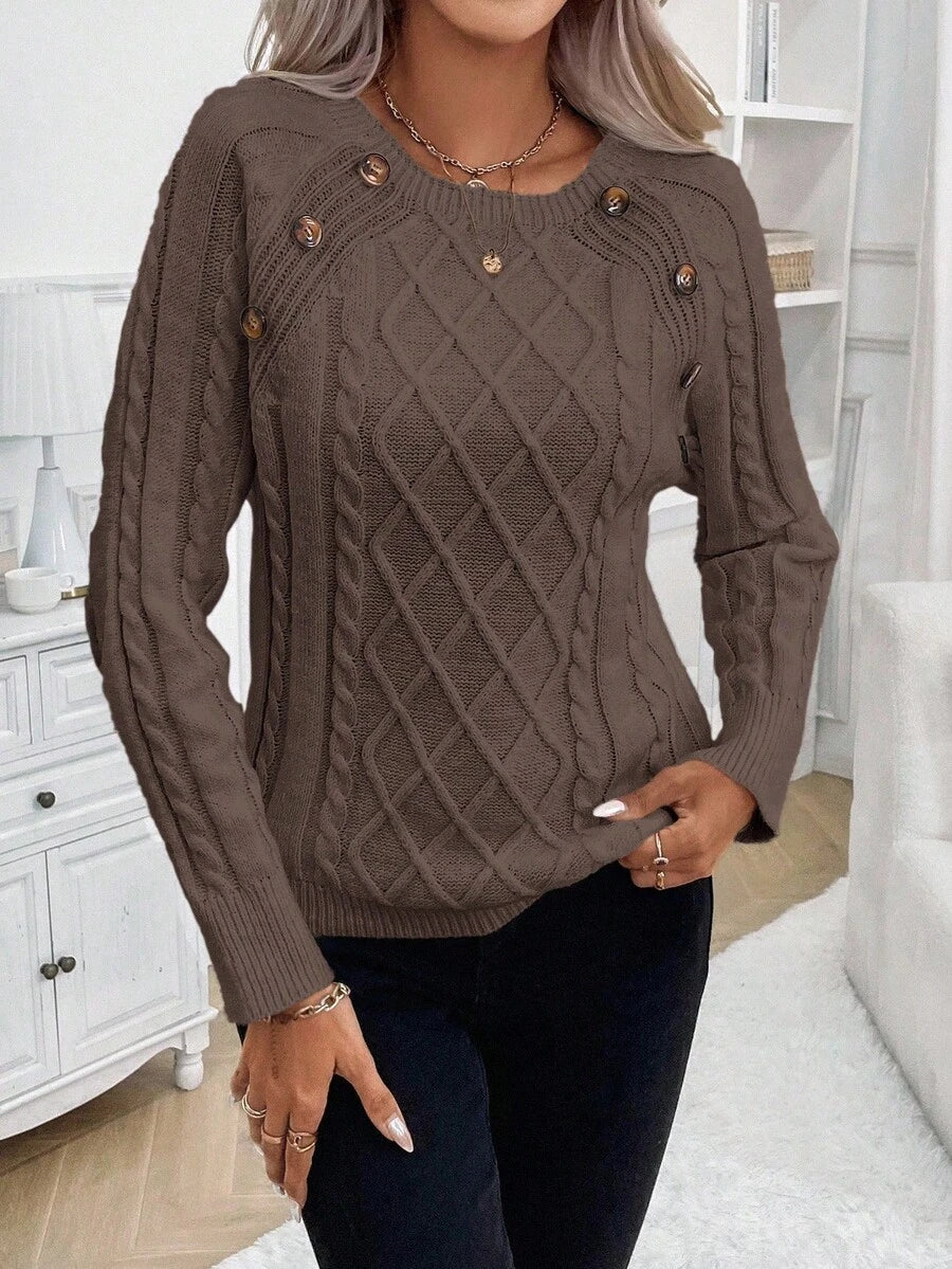 Clara – Button-Detail Cable Knit Jumper