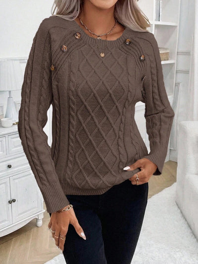 Clara – Button-Detail Cable Knit Jumper