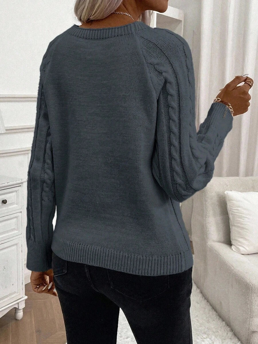 Clara – Button-Detail Cable Knit Jumper
