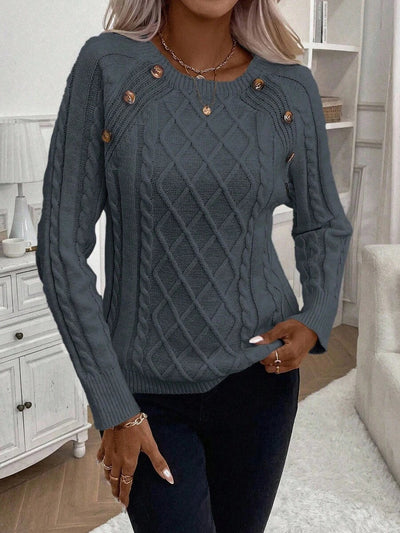 Clara – Button-Detail Cable Knit Jumper