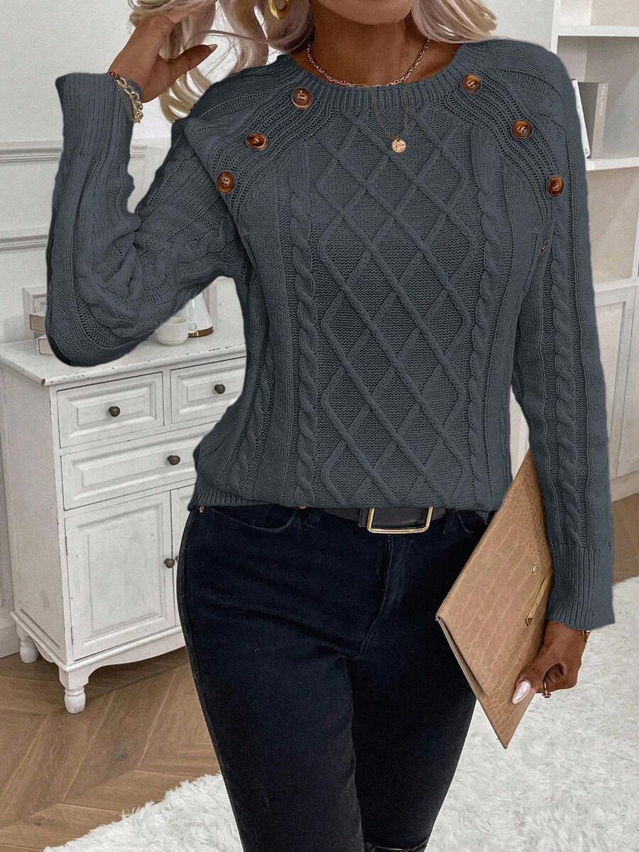 Clara – Button-Detail Cable Knit Jumper