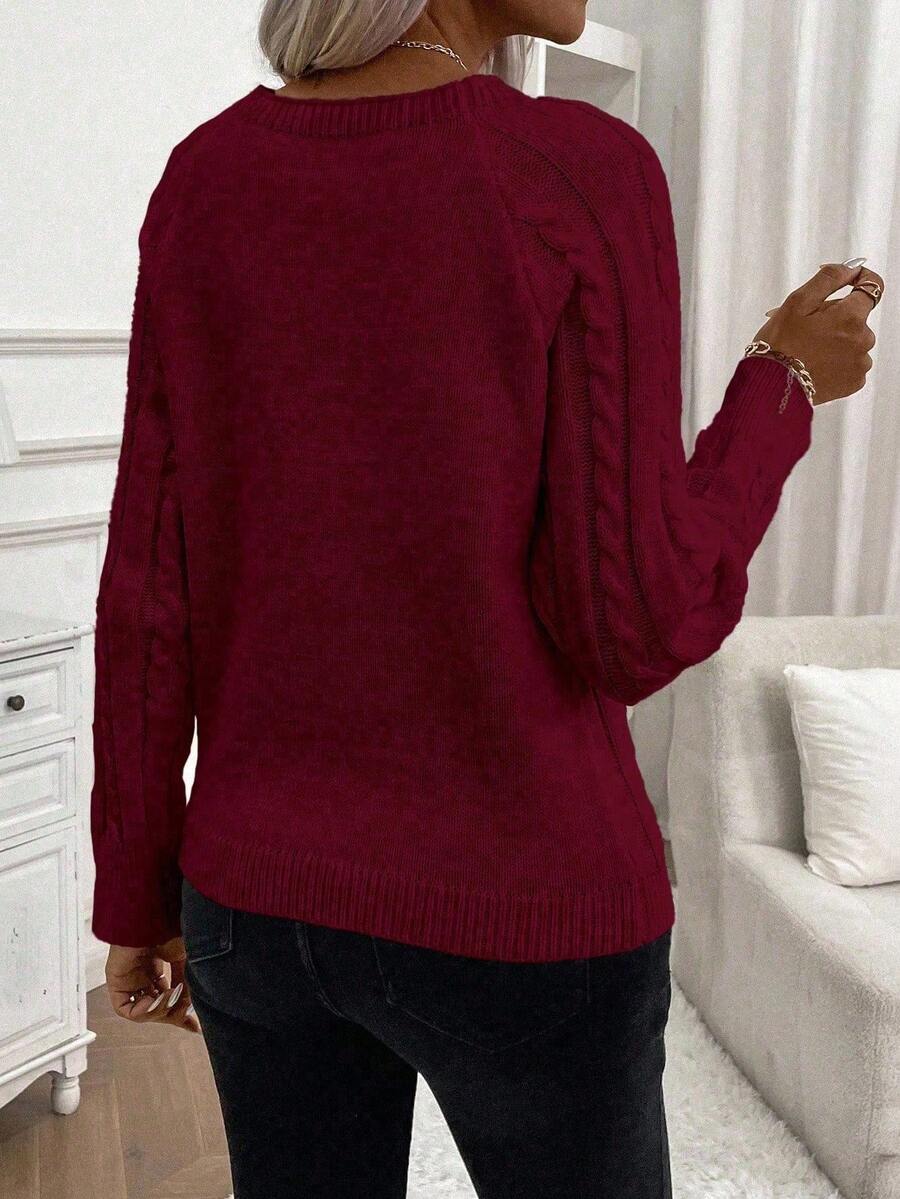 Clara – Button-Detail Cable Knit Jumper