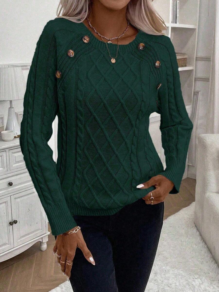 Clara – Button-Detail Cable Knit Jumper