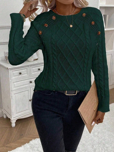 Clara – Button-Detail Cable Knit Jumper