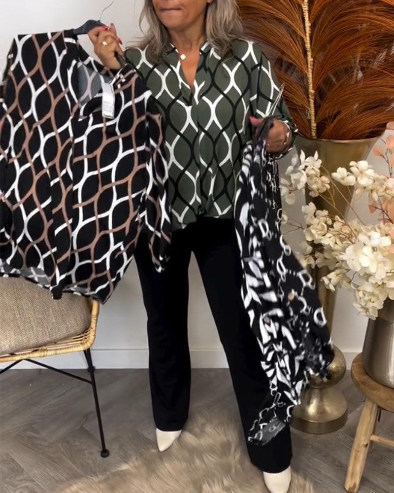 Janny - Casual Patterned Blouse with Long Sleeves