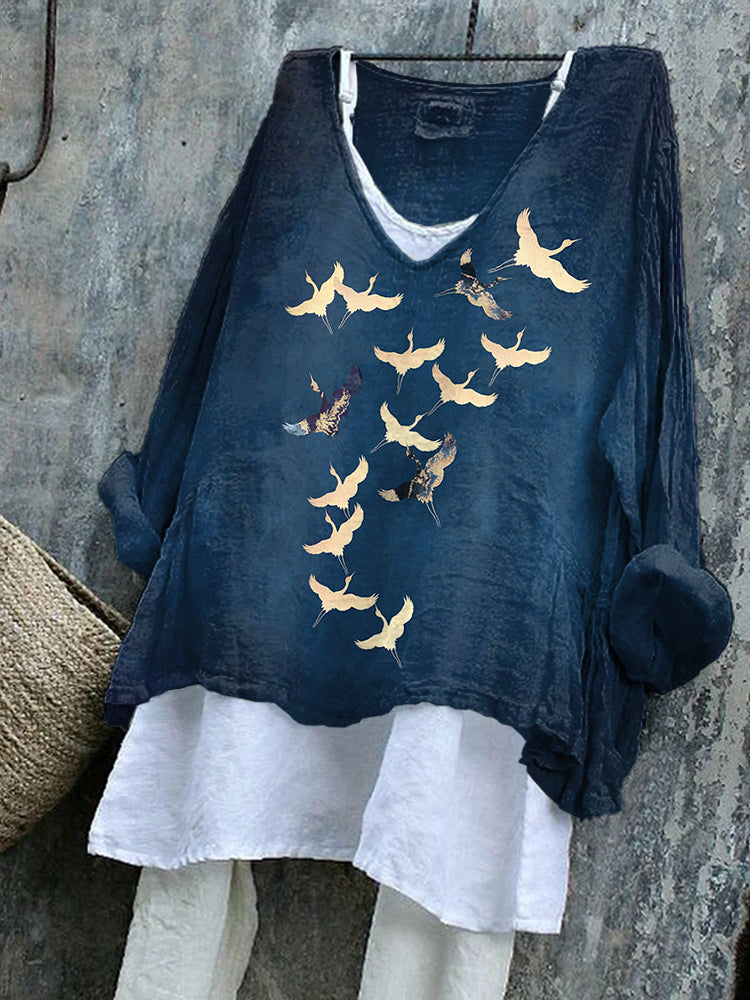 Cranes Print - Japanese Art Tunic