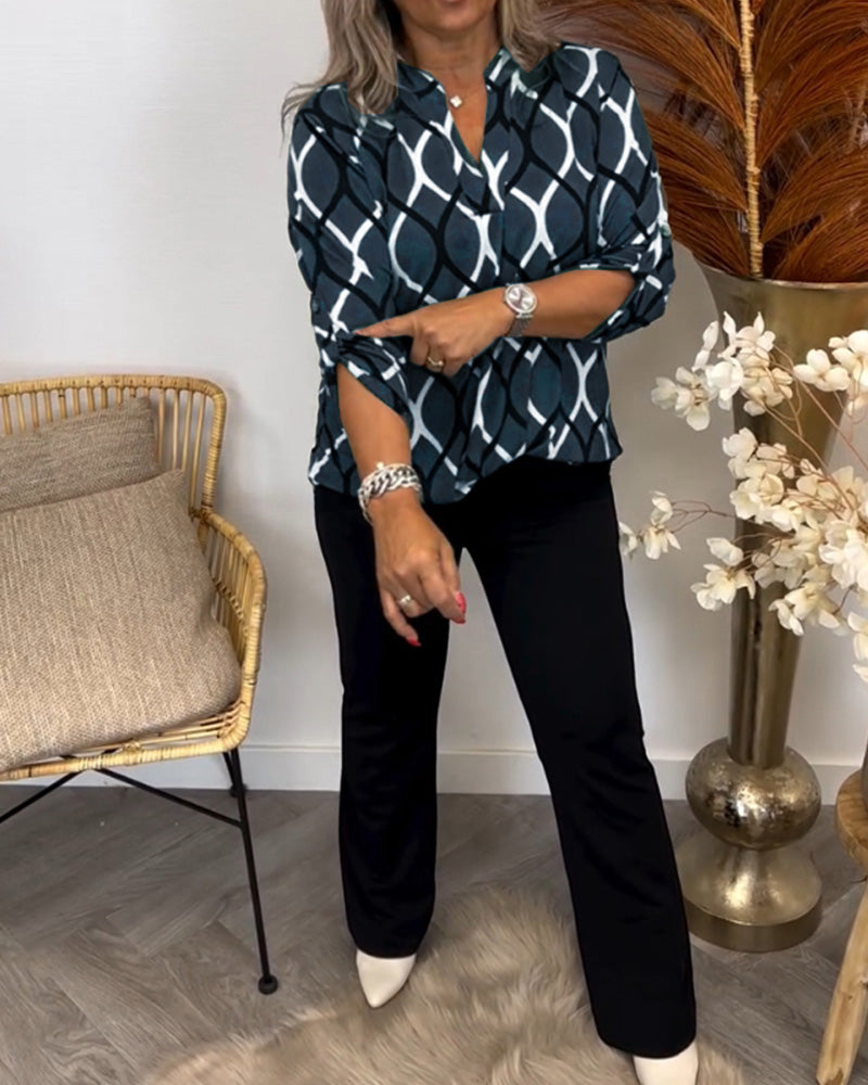 Janny - Casual Patterned Blouse with Long Sleeves