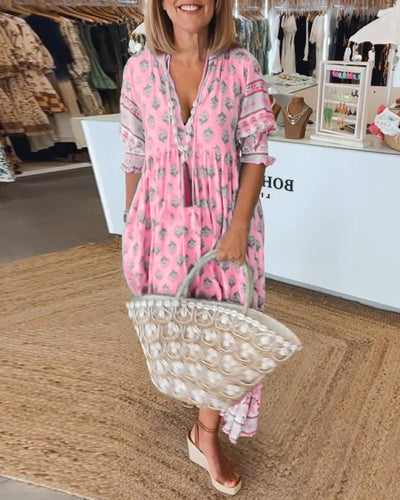 Mana - Chic Floral V-Neck Dress