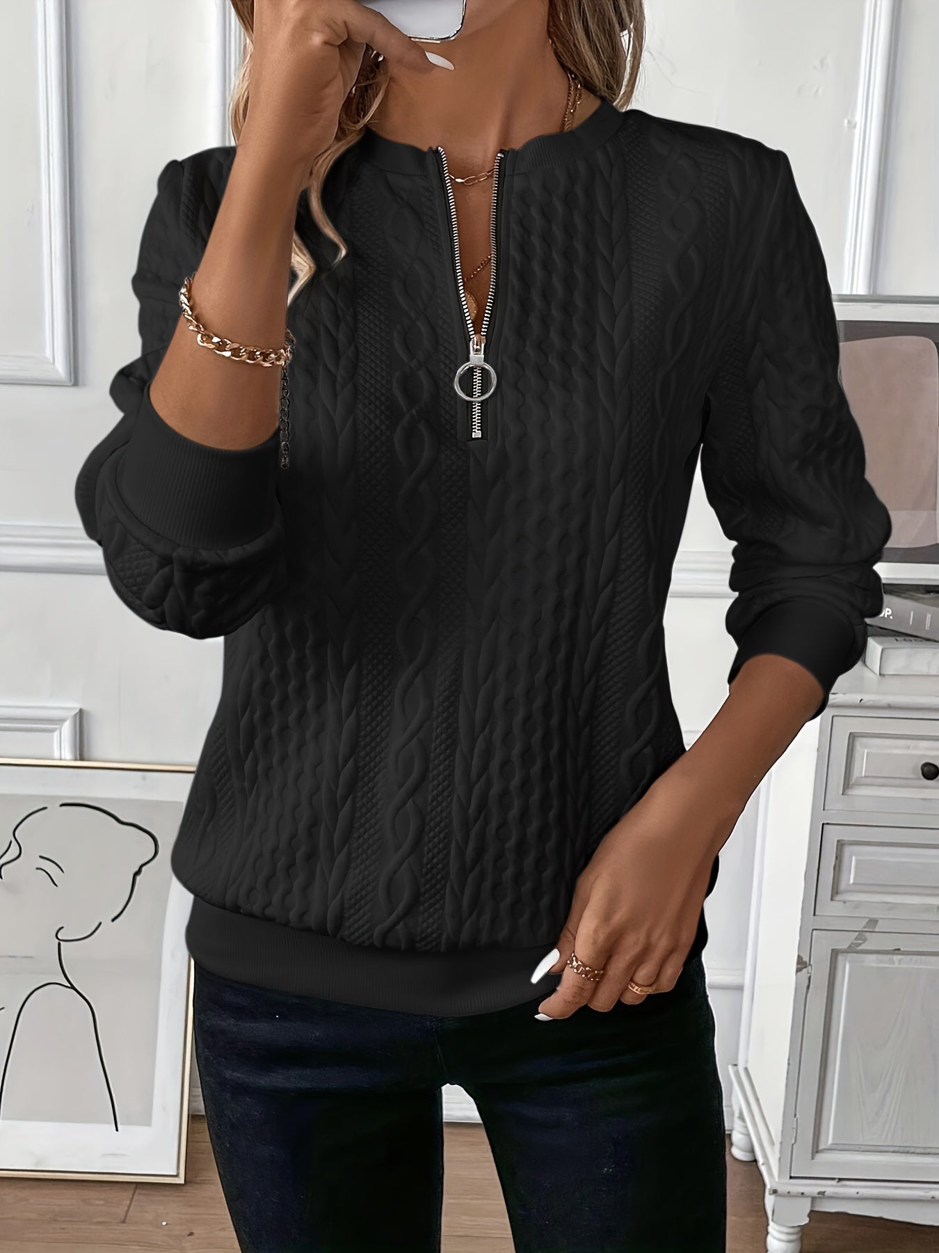 Amalie - Zip-up cable knit jumper