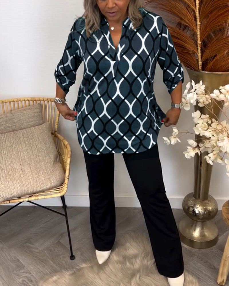 Janny - Casual Patterned Blouse with Long Sleeves