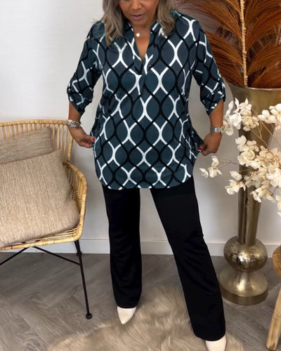 Janny - Casual Patterned Blouse with Long Sleeves