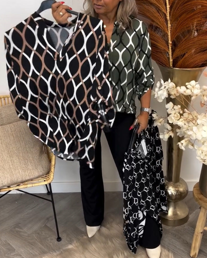 Janny - Casual Patterned Blouse with Long Sleeves