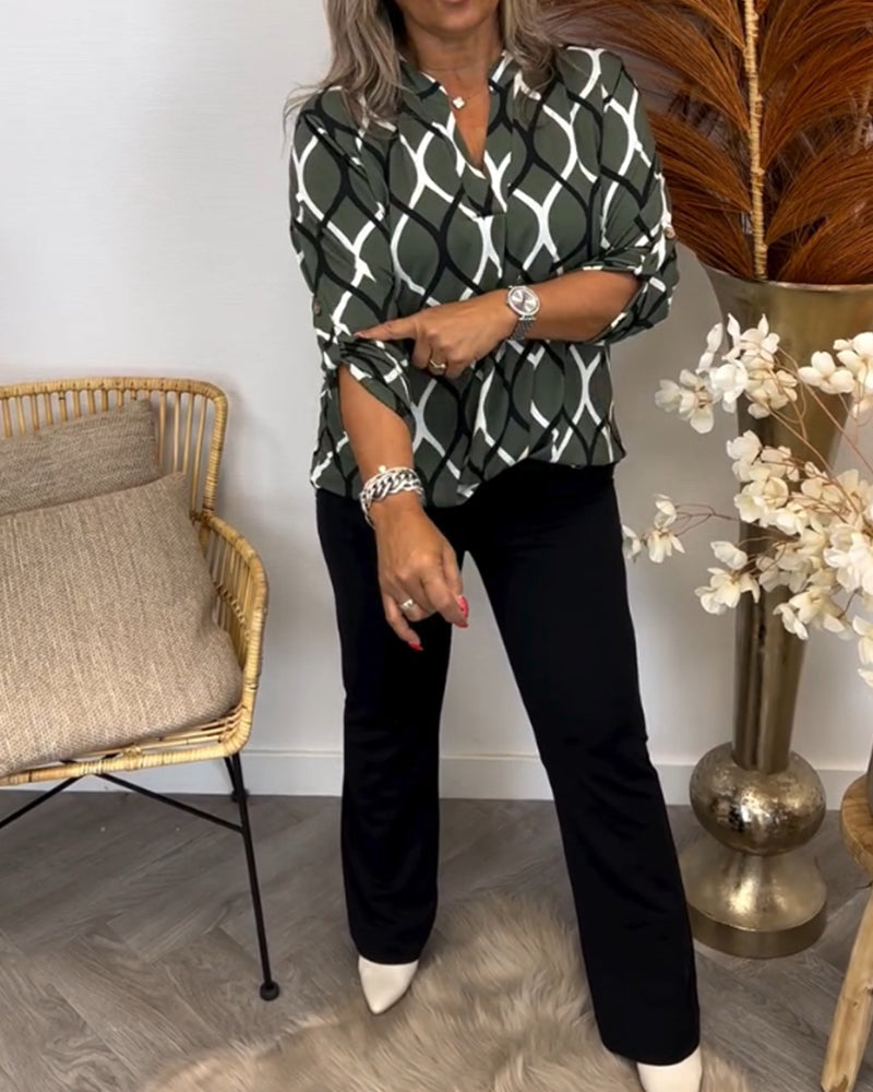 Janny - Casual Patterned Blouse with Long Sleeves