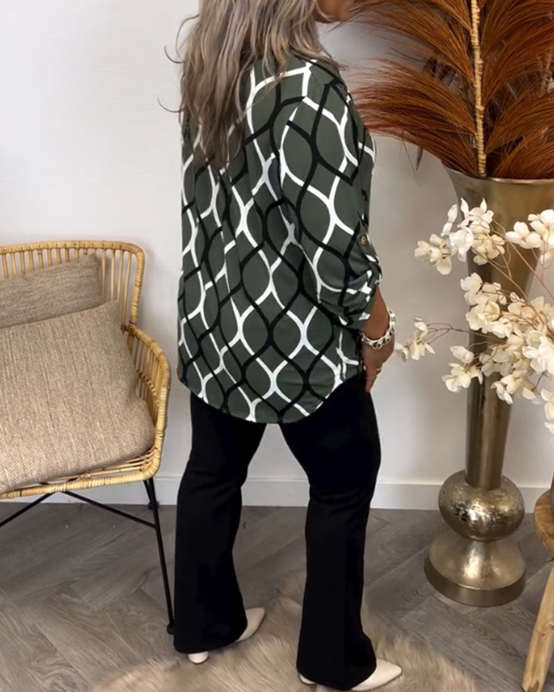 Janny - Casual Patterned Blouse with Long Sleeves