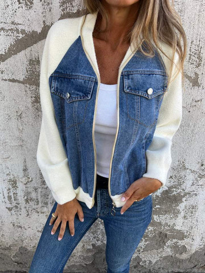 Isa - Casual Jacket With Zip Fastening and V-Neck