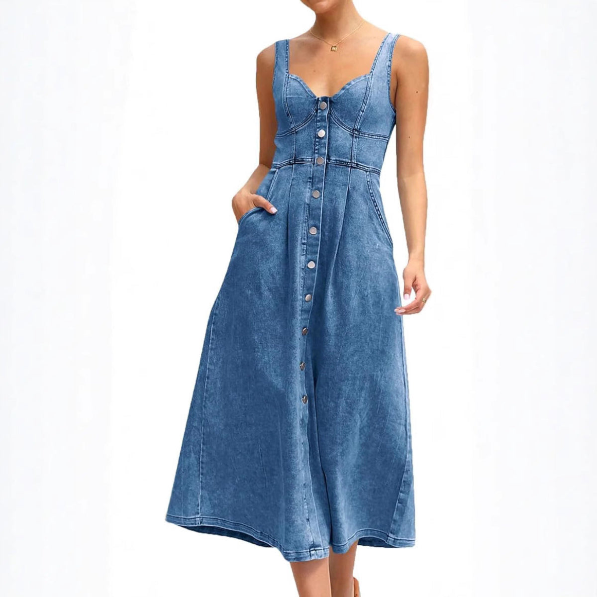JAYLIN – Classic Sleeveless Denim Dress