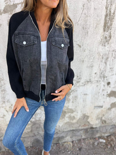 Isa - Casual Jacket With Zip Fastening and V-Neck