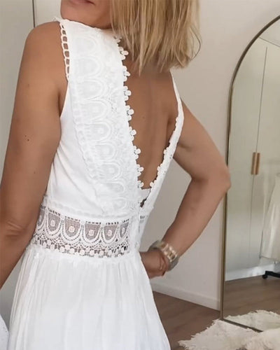 Ninfea – Sleeveless Boho-Style Midi Dress with Lace Details