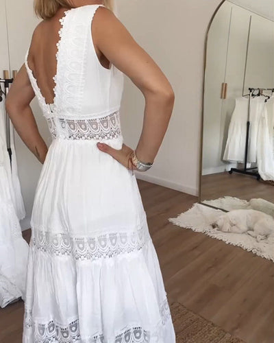 Ninfea – Sleeveless Boho-Style Midi Dress with Lace Details